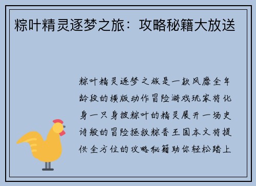 粽叶精灵逐梦之旅：攻略秘籍大放送